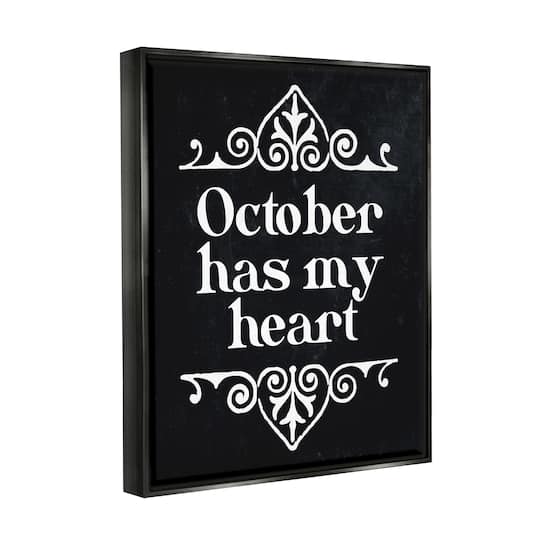 Stupell Industries Black October Has My Heart Framed Floater Canvas Wall Art